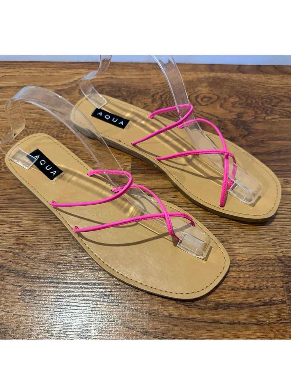 AQUA Zues Square Toe Strappy Slide Sandals Women’s 10 Neon Pink NWT